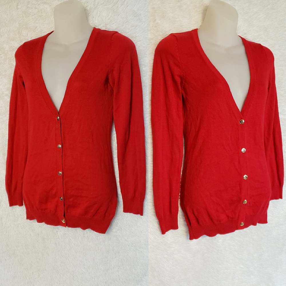 ❌SOLD❌90's Candy Red Skinny Slim Fit Cardigan - Picture 5 of 16